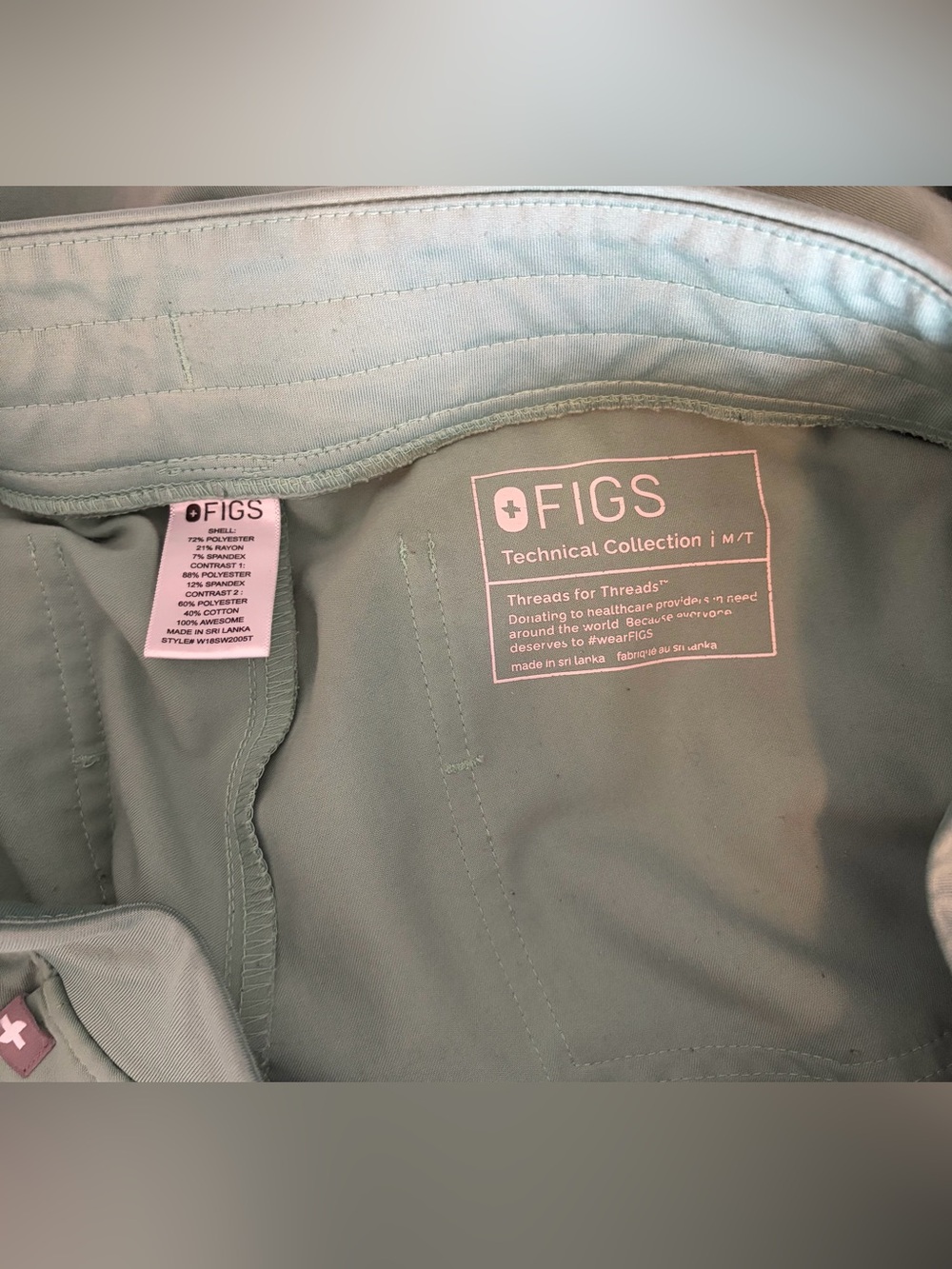 FIGS scrubs women scrub pants Light Green with orange strings size Medium Tall - Picture 4 of 5